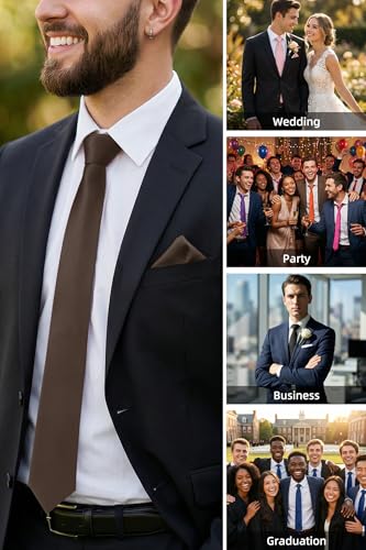 Image of HISDERN Mens Ties Solid Color Ties for Men Formal Necktie with Pocket Square Set Satin Silk Neck Tie Handkerchiefs Set