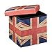 Relaxdays Sgabello Contenitore, 38x38x38 cm, Pouf Portaoggetti, UK, Pelle Finta, Coperchio Imbottito, Multicolore, Set da 1 pz