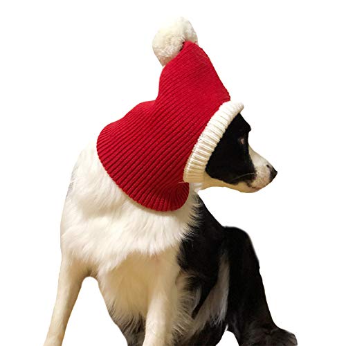 Christmas Dog Hat Costume For Large Medium Dog Warm Winter Dog Hat Neck Ear Warmer Headband Protector For Golden Retriever Labrador(Medium, Red) #TOP2