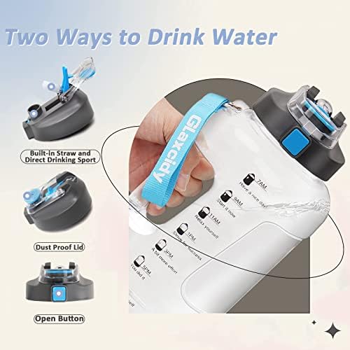 Glaxcidy 2 In 1 Water Bottle with Straw and Lid, 2.5L Sports Water Bottle with Time Markings and Wide Mouth, BPA Free Daily Water Intake Bottle for Gym and Exercise(White)