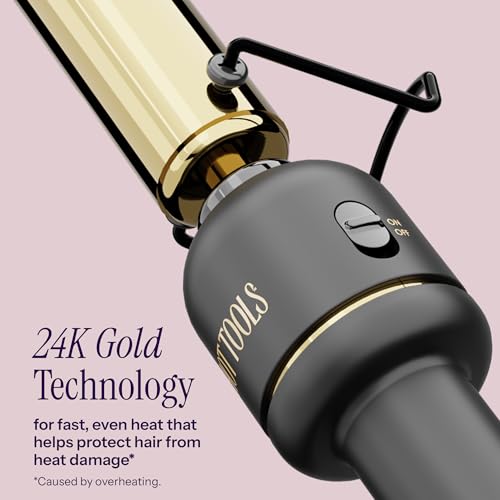 Image of HOT TOOLS New & Improved Professional 1 inch Curling Iron with 24K Gold Extended Cylinder for Bouncing Curls | No Clip for Quick & Easy Shaping, 24K Gold Technology for Res
