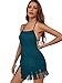 LYANER Women's Sexy Fringe Halter Waist Tie Back Sleeveless Romper Short Jumpsuit Playsuits Teal Blue Small