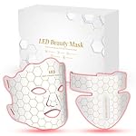 Yahi Red Light Photon Facial & Neck Mask with Remote Control, 7 Custom Modes with Infrared, Portable & Rechargeable with Timer for Home Use, 175 High-Density Light Beads, White