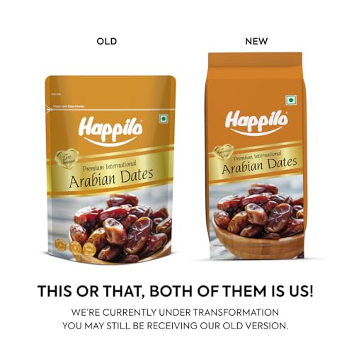 Image of Happilo Premium International Arabian Dates 500g (Pack Of 3), Healthy snacks, Dry fruits, Khajoor, Khajur, Rich in Fiber, Vitamins and Minerals, Naturally Sweet, Soft and Full of Flavor