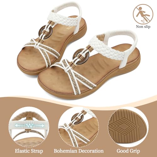 Image of UBFEN Womens Bohemian Flat Sandals With Back Strap Summer Beach Comfortable Bling
