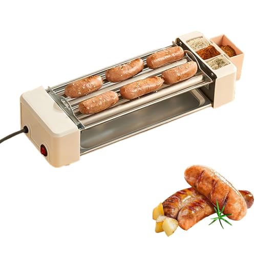 Hot Dog Roller Machine, Electric Countertop Grill Cooker with Adjustable Temperature 120-250°C for Breakfast Sausages, Rolls, and Egg Rolls