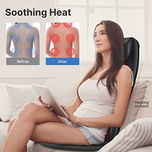 Back Massager S-Shaped, RENPHO Shiatsu Massage Chair with Heat, Massage Seat Pad with Vibration, Deep Kneading Rolling, Electric Massager for Full Back Waist Hips, Home Office Use