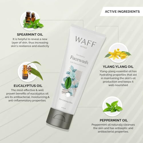 Image of WAFF Eucalyptus & Peppermint Face Wash | Deep Clean, Cooling & Hydrating | Removes Dirt, Controls Oil, Helps Reduce Acne & Even Skin Tone | Unisex & All Skin Types | Pack of 1