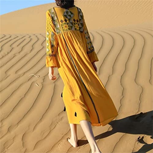 Beach Dresses National Embroidery Travel Wear Vintage Beach Skirt Loose Seaside Holiday Skirt Bikini(Large)4