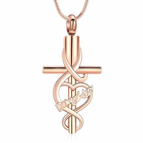 AIWENXI Joyas de cremación cruzada para cenizas Infinity Cenizas Collares para Hombres Mujeres Acero Inoxidable Mascota Forma Corazón Colgante Recuerdos Regalos, Acero inoxidable