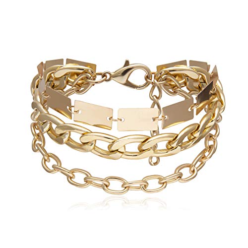 Preisvergleich Produktbild Armbänder Yongqxxkj Damen Überlappungskette Rechteck Charm Bracelet Armband verstellbar - Golden Golden