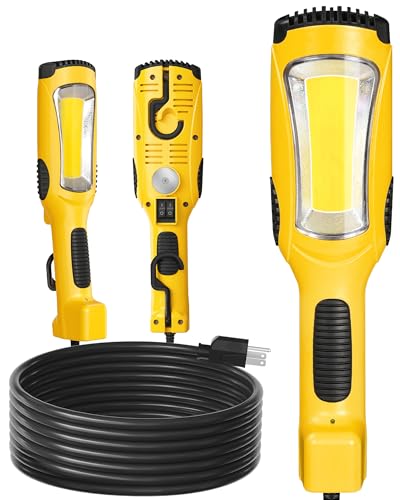 WILAWELS 24W LED Work Light 25FT 3000LM COB LED Light Handheld Underhood Trouble Light with Cord 16 Gauge SJTW Swivel Hook for Garage Workshop Car Repair Scene ETL Listed Yellow Y06WL06