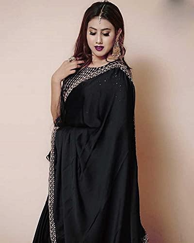 NPLASH FASHION Women's Silk Embroidery Border Saree with Heavy Work Blouse Unstitched Piece (purple) 3