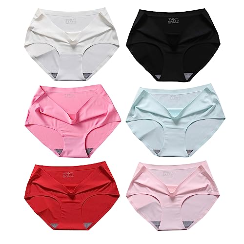 Image of ( Multicolour Seamless Panties for Women Super Combed Cotton Hipster Printed Panties No Show Mid Waist Briefs Hipster Underwear for Women Ice Silk Invisible Seamless Panties