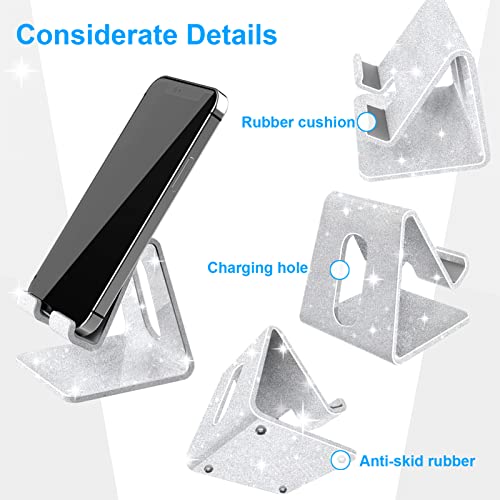 Image of Crpich Acrylic Cell Phone Stand, Portable Phone Holder, Phone Stand for Desk, Compatible with Phone16 15 14 13 12 Pro Max Mini 11 Xr Plus SE, Switch, Android Smartphone, Pad, Tablet, Glitter Silver