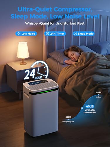 Image of VEAGASO 4000 sq.ft Dehumidifiers for Basement with Drain Hose Max 58Pint | Dehumidifier with Intelligent Humidistat, Dry Clothes, 24HR Timer, for Home, Large Room, Bathroom, Bedroom