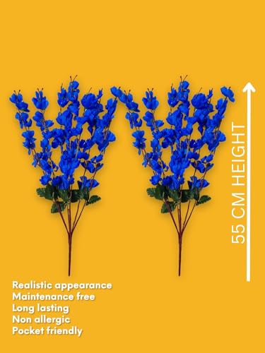 Image of ARTSY Artificial Flowers Bunch for Decoration Cherry Blossom, Ideal for vase, Home, Office Decor, Gifts, Craft, Artificial Plants for Decoration, Without vase, Blue, Combo, 2 Piece, 55 cm Height |