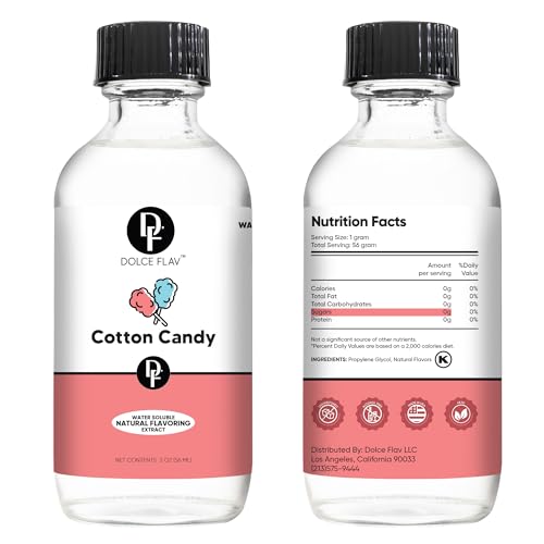 Image of Dolce Flav Cotton Candy Extract - Kosher, Sugar-Free, Concentrated Carnival-Style Flavoring for Baking, Frostings & Drinks, Includes Measured Dropper, 2 oz Pack of 2