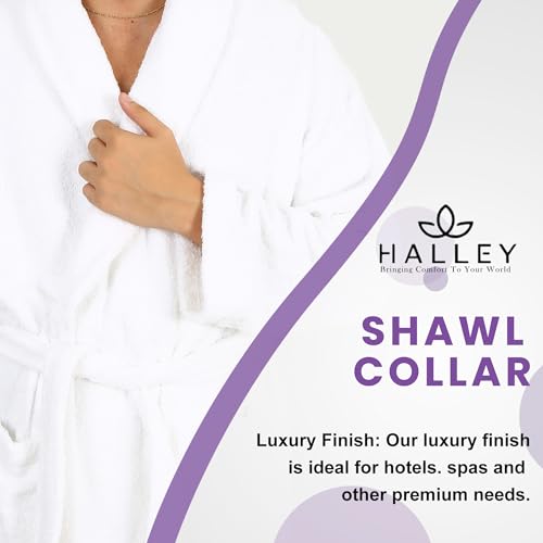 HALLEY Luxury Bathrobe for Women & Men, Shawl Collar Spa Bath Robes Terry Cotton Ultra Soft Shower Robe with Pockets3