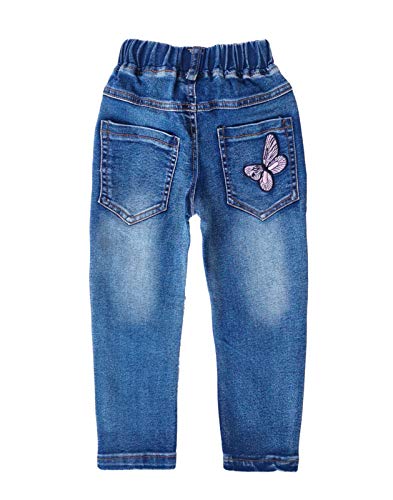 Kidscool Space Little Big Girls bordado borboleta grama calça jeans slim, 2blue Butterflies, 11-12 a