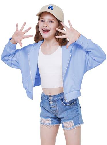 WULFUL Girls Casual Zipper up Sweatshirts Crop Jackets for Teens2