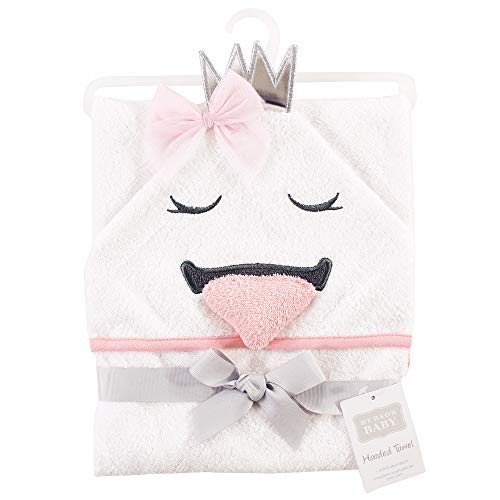 Image of Hudson Baby Unisex Baby Cotton Animal Face Hooded Towel, Swan, One Size