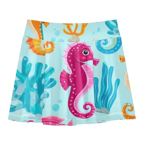 Girls Skorts Athletic Shorts Cute Seahorse Coral Tennis Skirts for Kids Neon Cheer Skirt 3t2