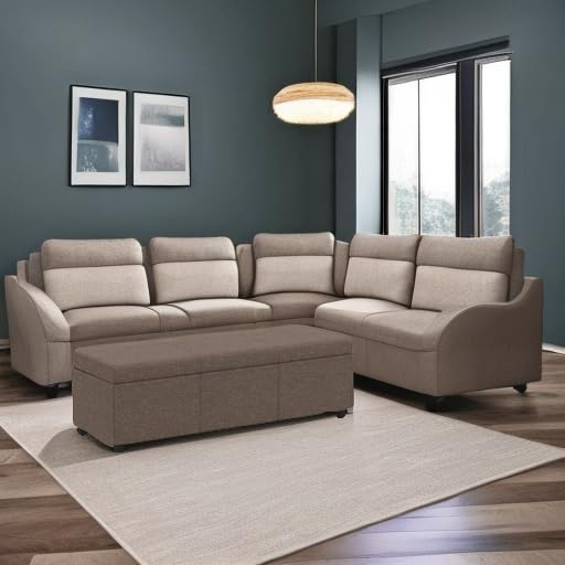Image of SIMPLIHOME Avalon 54 inch Wide Linen Look Fabric Storage Ottoman in Fawn Brown