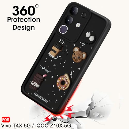 Image of TheGiftKart Back Cover Case for iQOO Z10x 5G / Vivo T4x 5G | Cute Fun Cartoon 3D Bear Coffee Case | Full Camera Protection | ShockProof Back Cover Case for iQOO Z10x 5G / Vivo T4x 5G (Silicone, Black)