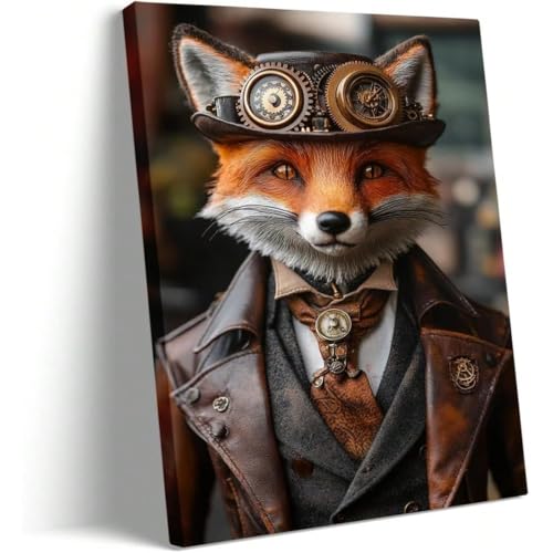 AIHNBF Steampunk Fox Portrait Canvas Wall Art, Dapper Gentleman Fox Print for Home Office, Unique Anthropomorphic Animal Decor, Canvas 80 x 120 cm steampunk buy now online AIHNBF Steampunk Fox Portrait Canvas Wall Art, Dapper Gentleman Fox Print for Home Office, Unique Anthropomorphic Animal Decor, Canvas 80 x 120 cm steampunk buy now online