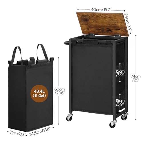 HOOBRO Slim Laundry Hamper with Lid, 11Gal Rolling Laundry Basket with Wheels, Laundry Sorter with Side Pockets and Handle, Oxford Fabric Bag, Space-Saving, Rustic Brown and Black BF24XY01G2 by HOOBRO - Used condition - Image 4
