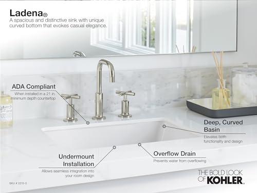 KOHLER Ladena 2215-0 Rechteckiges Unterbau-Waschbecken mit gebogenem Boden, 58,9 cm B x 41,6 cm L, Weiß