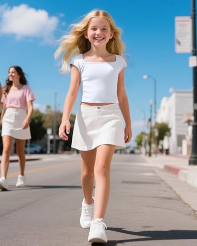 Crop Tops for Girls Short Sleeve Shirt Girls Summer Tops Square Neck Slim Fit Tops Basic Tee4