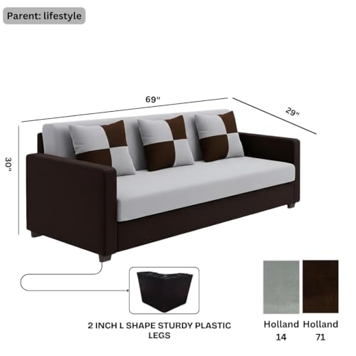 Image of FURNY Ameno 3 Seater Fabric Sofa Set (Dark Grey-Dark Brown) Premium Velvet Finish | Durable Comfort Ideal for Living Room