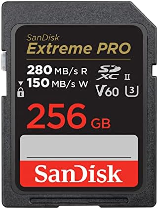 SanDisk Extreme PRO 256GB V60 UHS-II SD Cards, 280/150MB/s,V60,C10,UHS-II, for 6K Video Recording