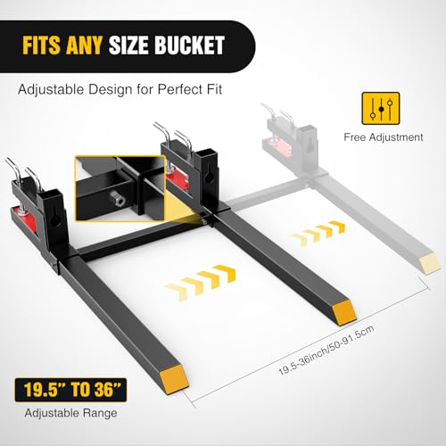 Image of Nilight 43 inch 2000lbs Clamp on Pallet Forks Heavy Duty with Adjustable Stabilizer Bar for Loader Bucket Skid Steer Tractor