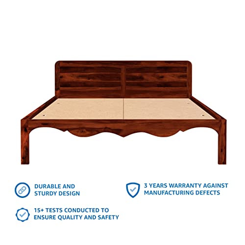 Image of STRATA FURNITURE Solid Sheesham Wood Mehraab Queen Size Bed Without Storage | Palang Cots Wooden Double Beds with Headboard | Ideal Furniture for Living Room Bedroom (Honey Finish)