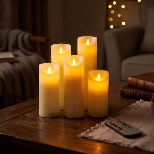 CCLIFE LED Kerzen Echtwachs 5er Set mit Fernbedienung Timer Funktion Echtwachs...