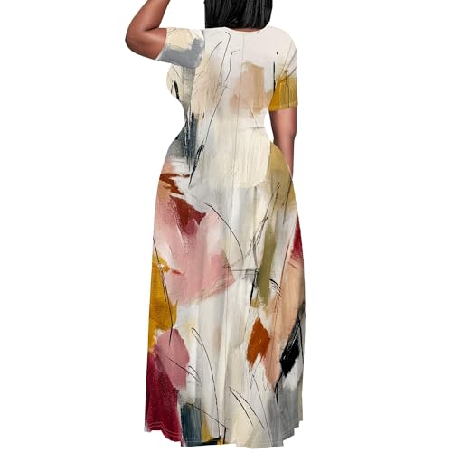 Image of PinkPatty Plus Size Dress for Women Casual Crew Neck Short Sleeve Maxi Dress Oversized Summer Beach Dresses with Pockets