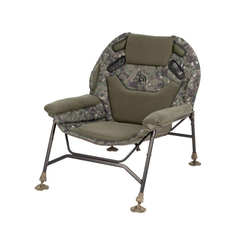 Trakker Levelite Camo Colossus Chair, Luxury Carp Fishing Chair, Comfortable Memory Foam Support, Fleece Covered Arm Rests, Lightweight, Push Button Leg Adjustment, Fast Easy Set Up, Code 217618.
