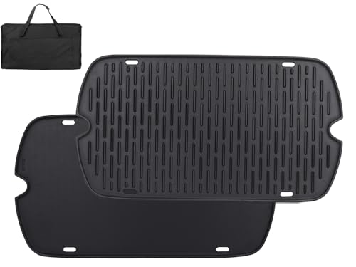 Cast Iron Griddle Replacement Parts for Weber Traveler Portable Gas Grill 9010001, 9020001, 9030001, 9013001, Reversible Griddle Grill Accessories for Weber with Oxford Fabric Bag