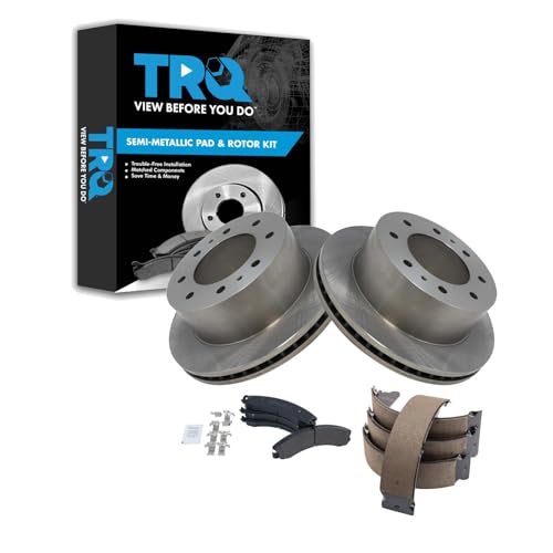 Image of TRQ Rear Brake Pad & Rotor Kit Semi-Metallic Compatible with 2016-2019 Chevrolet Suburban 3500 HD