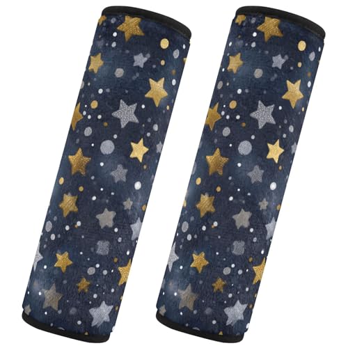 Image of Stars and Polka Dots Blue Seat Belt Cover Pad 2 Pcs Soft Cute Seatbelt Covers Protector Support Head Neck Shoulder Strap for Car Seats High Chair Backpack for Adults Kids Women Men 10x7.7In 2 P