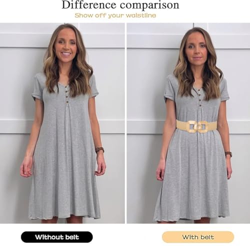 Initlove Women Wide Stretchy Belt Elastic Waistband Gold Buckle Waist Belt for Dresses2