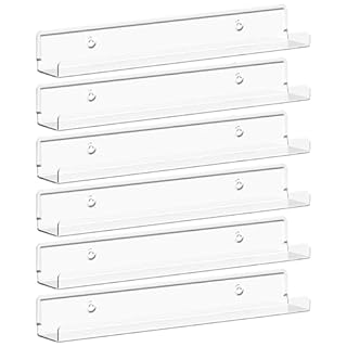 Lifewit Floating Shelves for Vinyl Record, 6 Pack 12" Clear Plastic Wall Shelf Room Decor for Book/Photo/Picture/Makeup Display in Bedroom, Living Room, Bathroom Storage and Organization