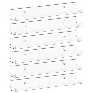 Lifewit Narrow Acrylic Floating Shelves for Vinyl Record 12″, Clear 6 Pack