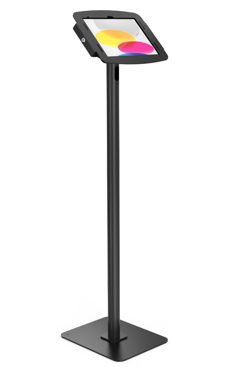 iPad 10th and 11th Generation A16 Tablet Space Enclosure Swift Floor Stand, Secure Lockable Kiosk Display Holder with for Retail Stores, Offices, Exhibitions, Trade Shows, and Public Spaces - Black