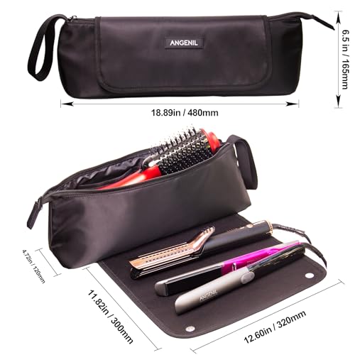 Image of ANGENIL Large Flat Iron Mat with Heat Mat for Curling Iron Hair Curler Hair Straightener Brush Hair Dryer Portable Hot Tool Organizer for Women, Black, Travel Storage