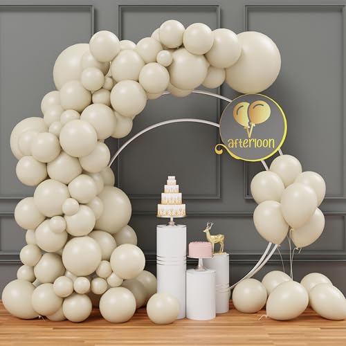 Image of AFTERLOON Biodegradable Natural Rubber Latex 112pcs Sand White Different Sizes 18 inch 12 inch 10 inch 5 inch Plastic-Free Alternative Balloon Garland Arch Kit perfect foration, Graduation, Baby Shower, Wedding