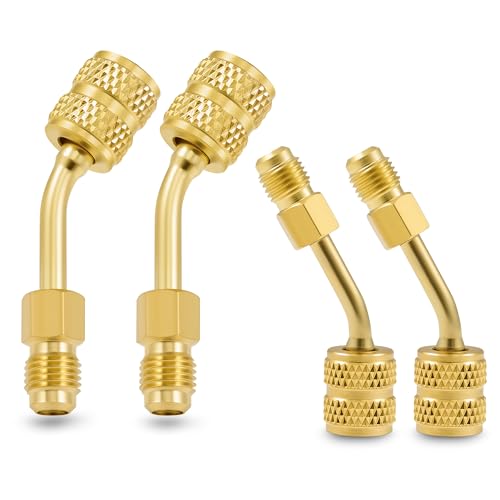 Orion Motor Tech R410a Adapter 5/16 Female to 1/4 Male Air Conditioner & Hose Connectors for R410a Refrigerant Mini Split HVAC Recharging & More Set of 4 Angled Adapters
